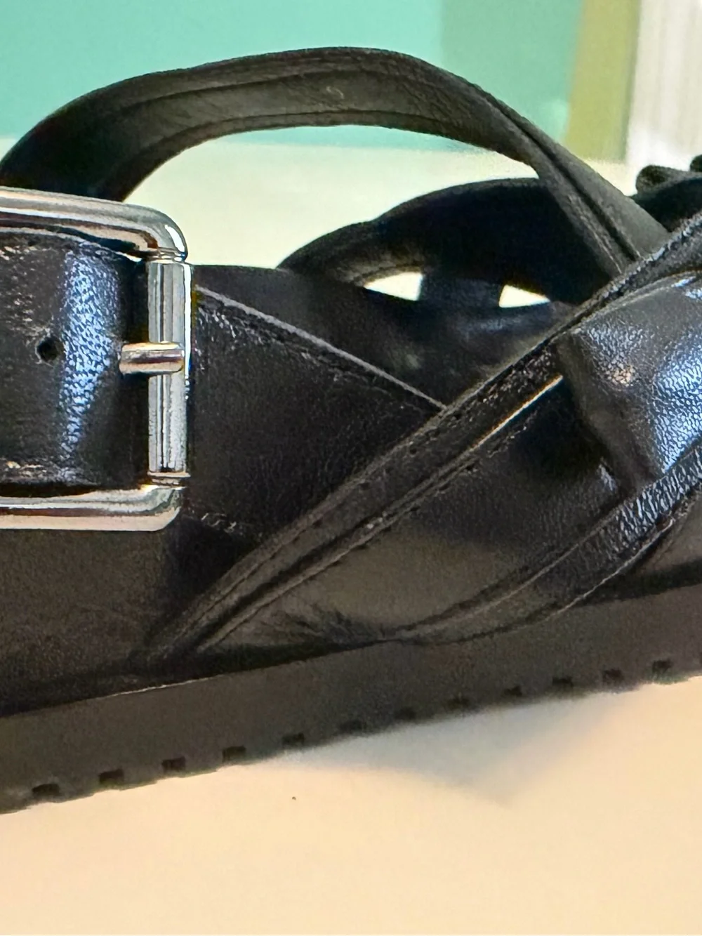 Free People Black Leather Bow-Strap Sandals Sz 9